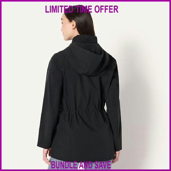 Women's Relaxed Fit Waterproof Nylon Hooded Rain Jacket Long - Picture 4 of 8